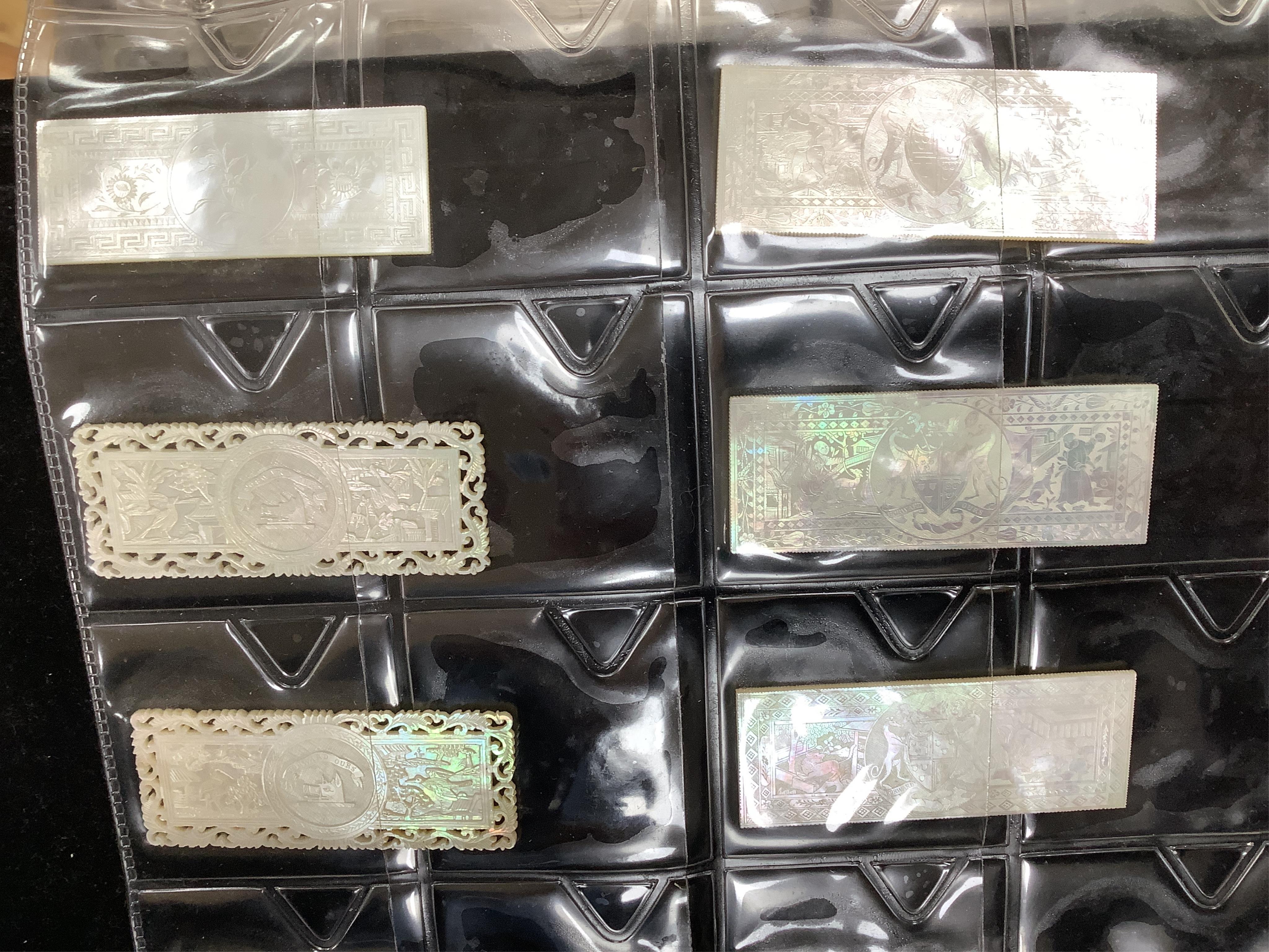 An extensive collection of Chinese mother of pearl gaming counters, in an album. Condition - the majority of the counters in good condition, occasional examples with tiny splinter edge chips